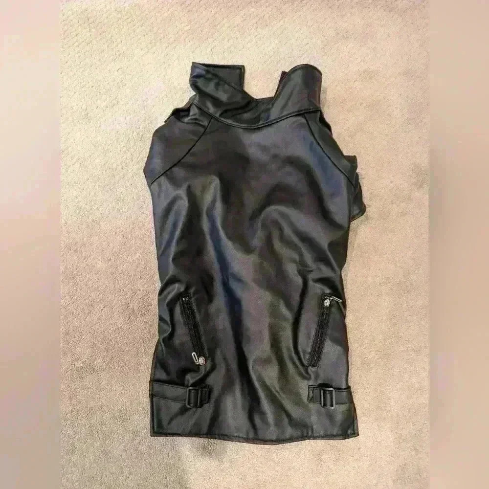 Black leather dog jacket for m L dogs